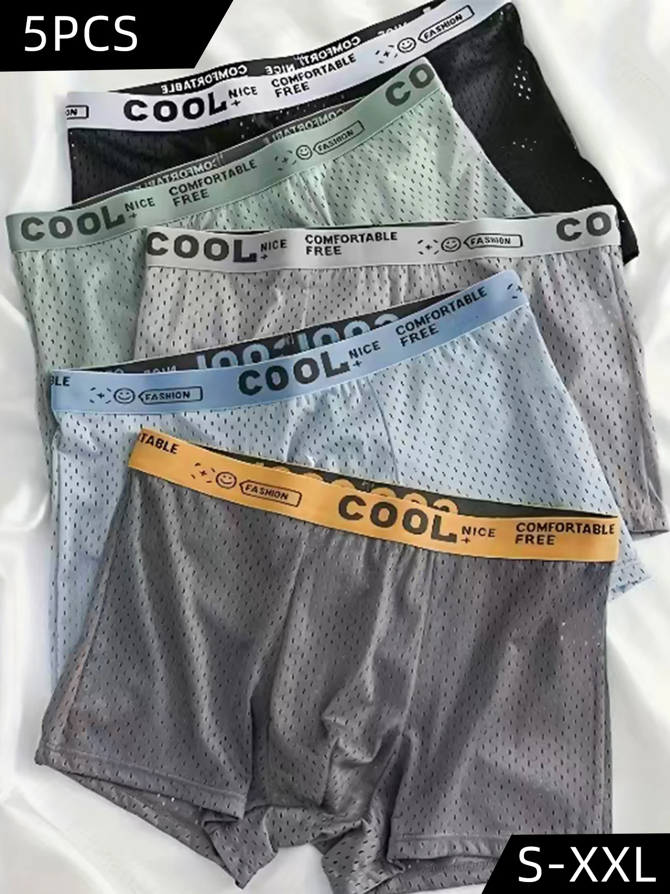 

5pcs Men's Mesh Underwear Sexy Breathable Comfortable and Skin Friendly Men's Boxing Pants Shorts Loose Waistband Daily Casual