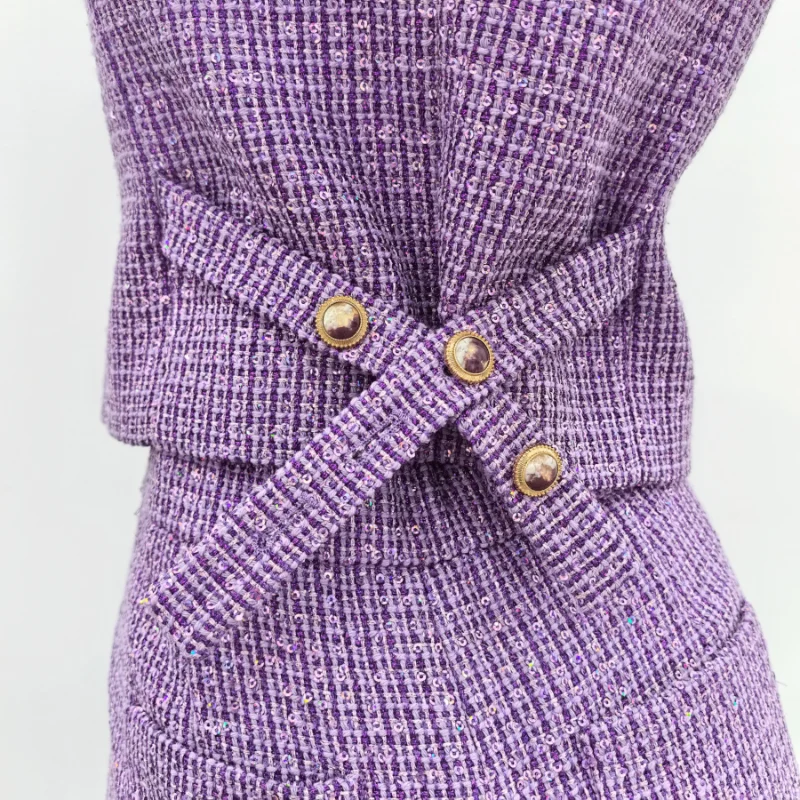 French Single-breasted Sequined Tweed Short V-neck Vest Women's Fashion Casual Party Small Fragrance Shorts Two-piece Set Summer