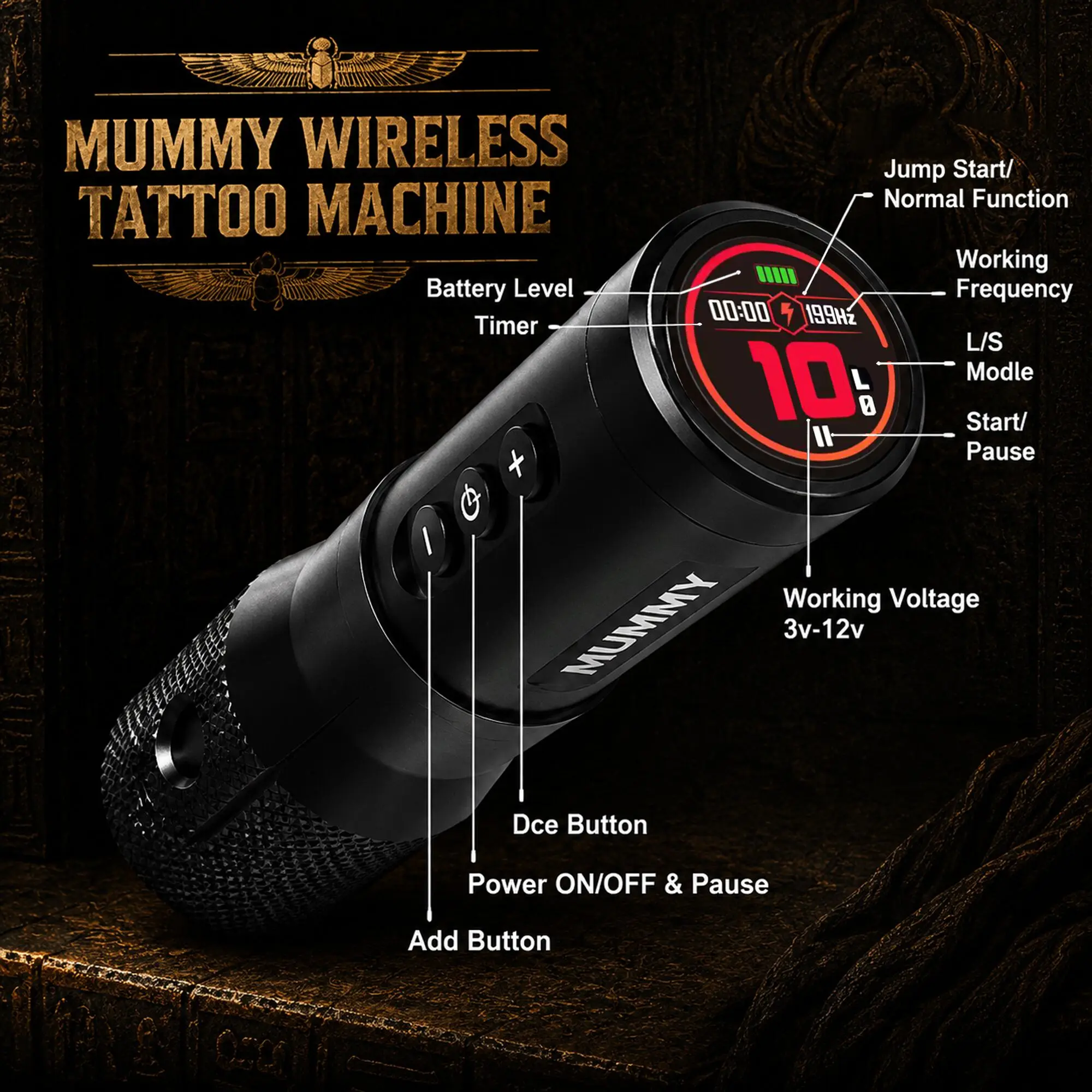 Mummy Scarab Wireless Tattoo Machine, 4.2mm Stroke Rotary Pen, 2000mAh L/S | Tattooing