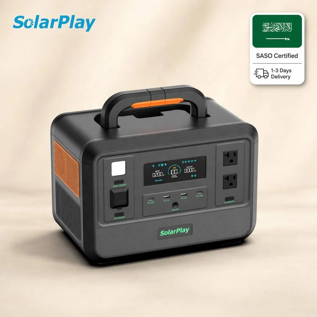 Solarplay Wholesales 1200W Portable Power Station 768Wh Solar Generator Saudi Arabia Backup LiFePO4 Battery SASO Certified