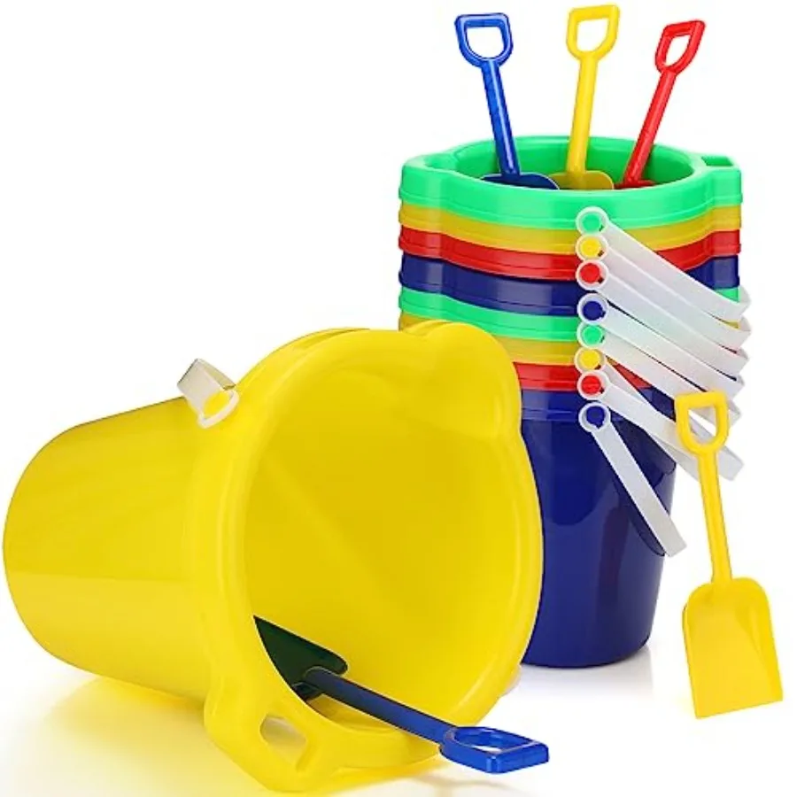 Beach Bucket And Shovel Set For Sand Castle Building, Plastic, Blue And Yellow, Lightweight And Durable For Summer Outdoor Play