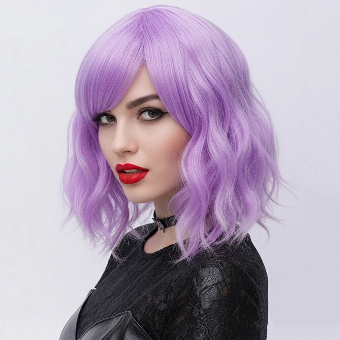 Peruki cosplay MSIWIGS, krótkie, fioletowe, dla kobiet, z grzywką na bok, zielona peruka syntetyczna, odporna na ciepło. — zdjęcie 2