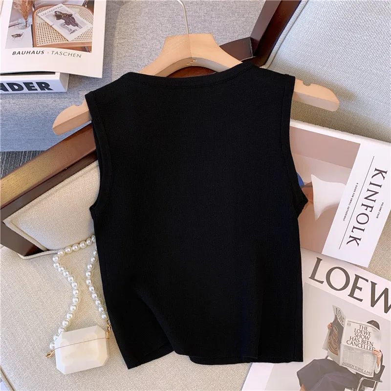 Sexy Three-dimensional Knitted Crop Top Sweater Vest Women Sleeveless O-neck Short Tees Camisole Streetwear Stylish Chic Ladies