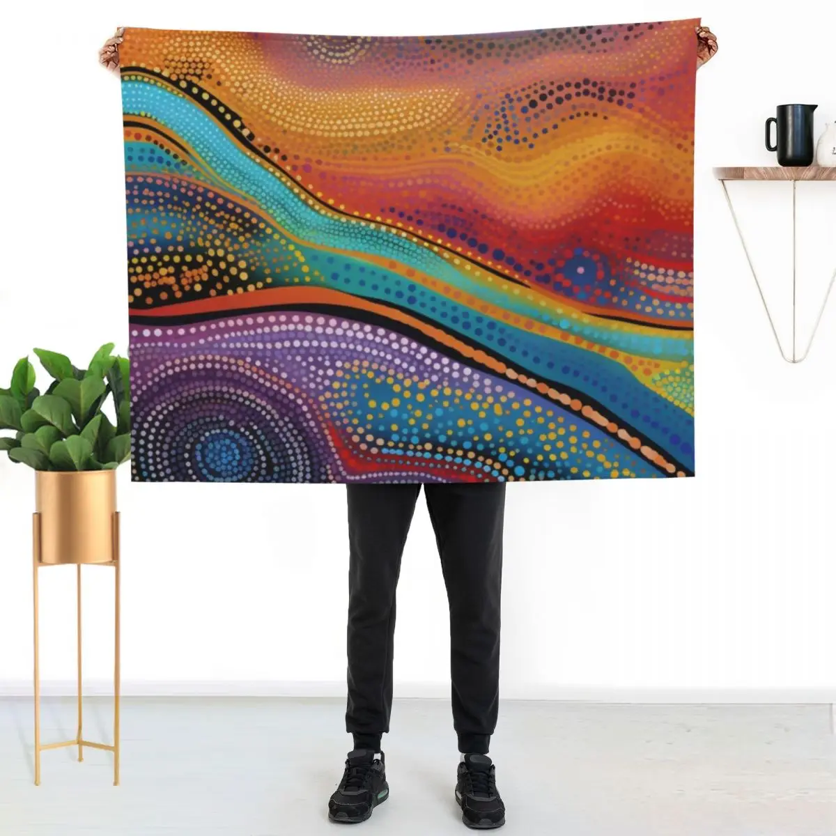 Aboriginal Authentic Art - Water Stream Throw Blanket couch cozy soft plush fuzzy picnic outdoor blanket