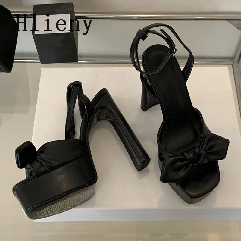 Hlieny Sexy Pleated Bowknot Women\'s Sandals Peep Toe Platform High Heels Party Banquet Fashion Buckle Strap Pumps Shoes