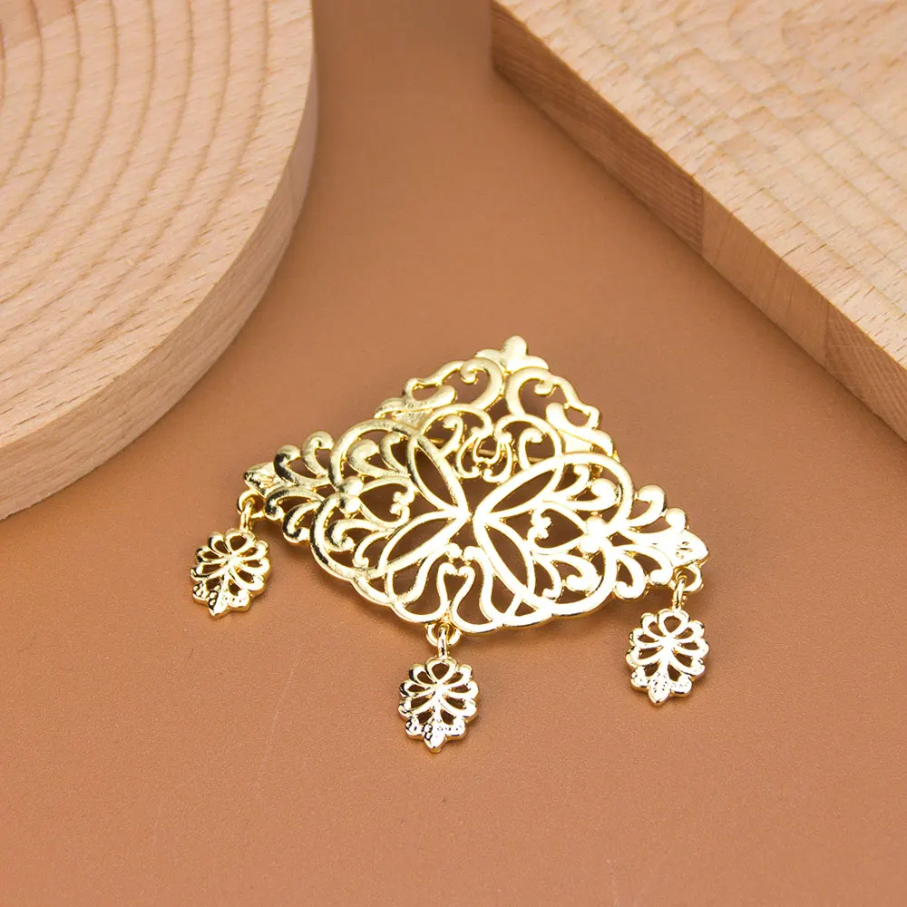 Sunspicems Gold Color Arab Brooch For Women Hijab Lapel Pins Gold Color Bridal Wedding Jewelry