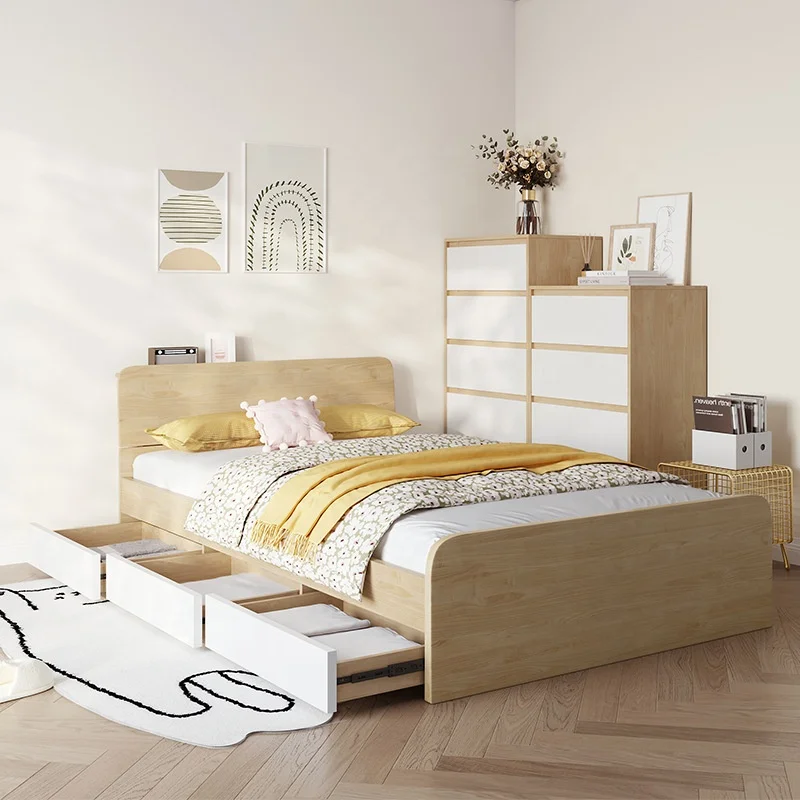 Furniture Modern Bedroom Student Kids'Room Setstwin Size School Children Girls Dormitory Single Bed With Pull Out Bed