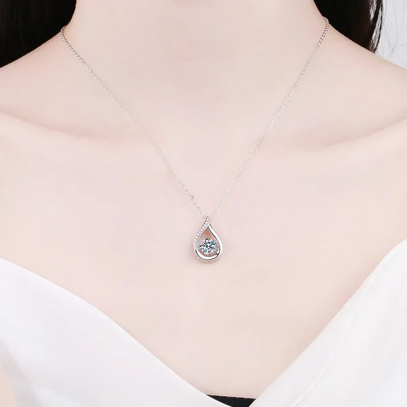 100% 1 Carat Moissanite Pendant Necklace for Women Party 925 Sterling Silver Diamond Neck Chain Necklaces Fine Jewelry Gift