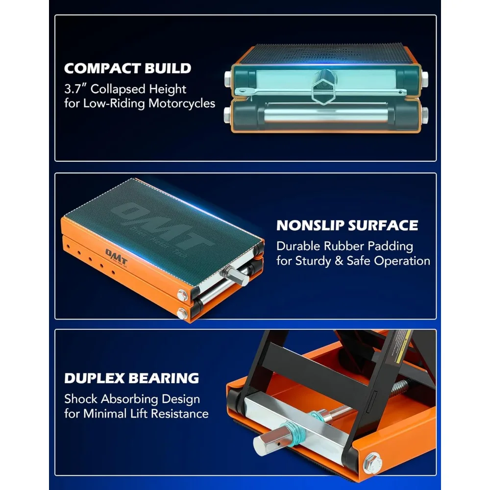 مقبس رفع مقص للدراجة النارية بسعة 1100 رطل، ومقبس واسع ومقبس على شكل حرف T، بما في ذلك دعم الحامل المركزي