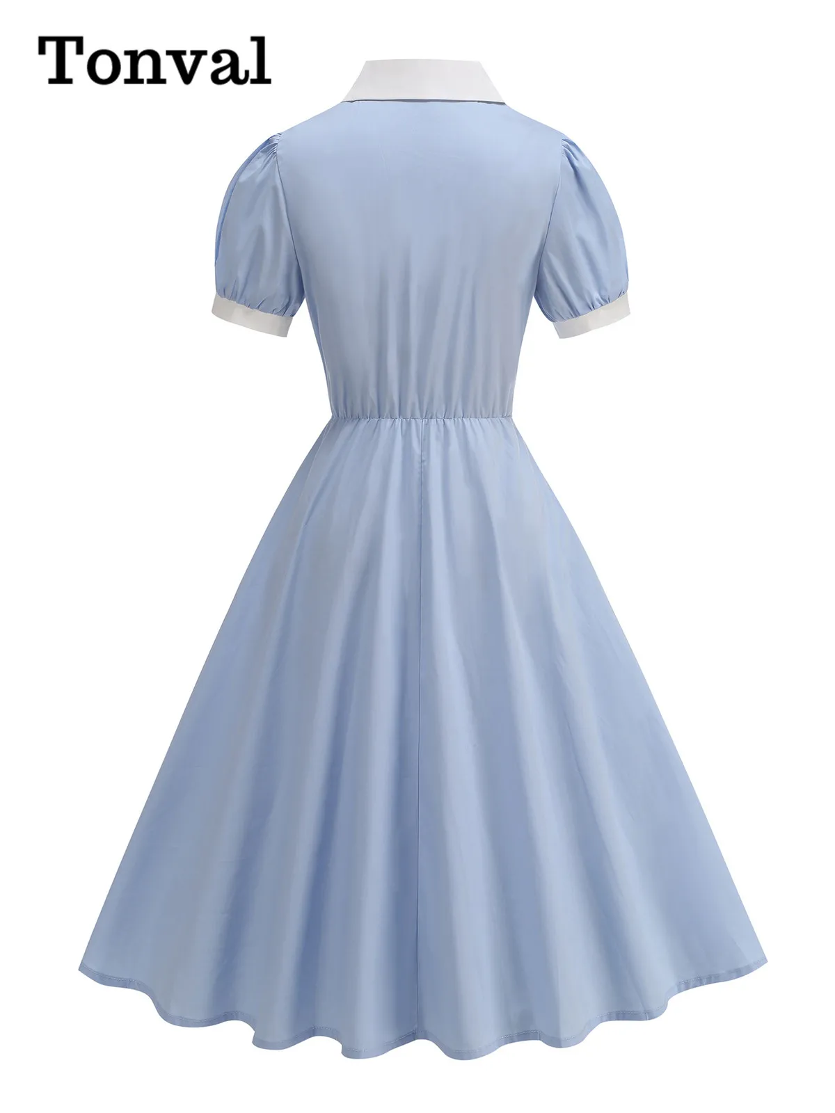 Tonval-vestido Vintage Pinup con cuello entallado y manga abombada para mujer, ropa de verano con botones delanteros, vestidos con detalle de encaje, 2026