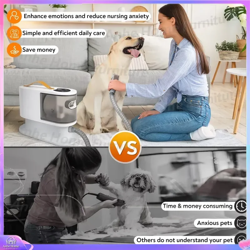 Pet Grooming Vacuum Kit Hair Clipper Trimmer for Dogs Cats Low Noise Suction Fur Remover Shaver Easy Clean Rubber Comb
