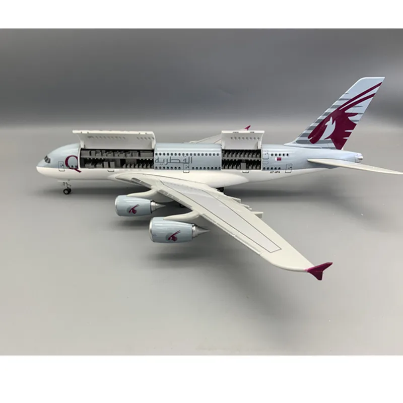 New 1:160 Scale Model Qatar A380 Airways Resin Openable Cabin Door Airplane With Light Landing Gear Collection Display Fans