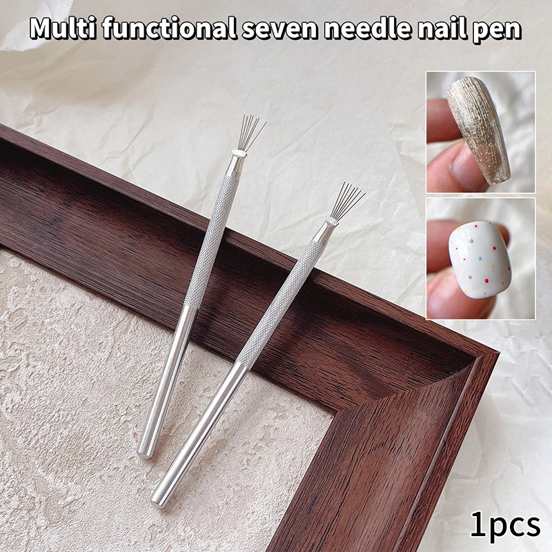 1Pc Multifunctional 7 Pin Pen Nail Art Line Painting Bendable Stainless Steel Handle Nail UV Gel Brushes Brushes Painting Tools.
