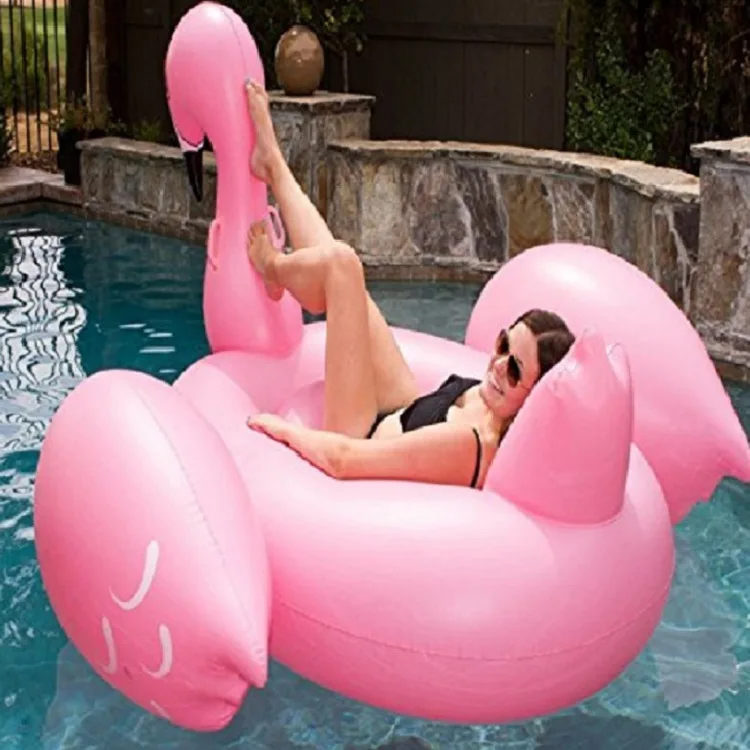 60 Inch Giant Inflatable Flamingo Pool Float Pink Ride-On Mattress Swimming Ring Adults Baby Seat Water Party Toys Piscina