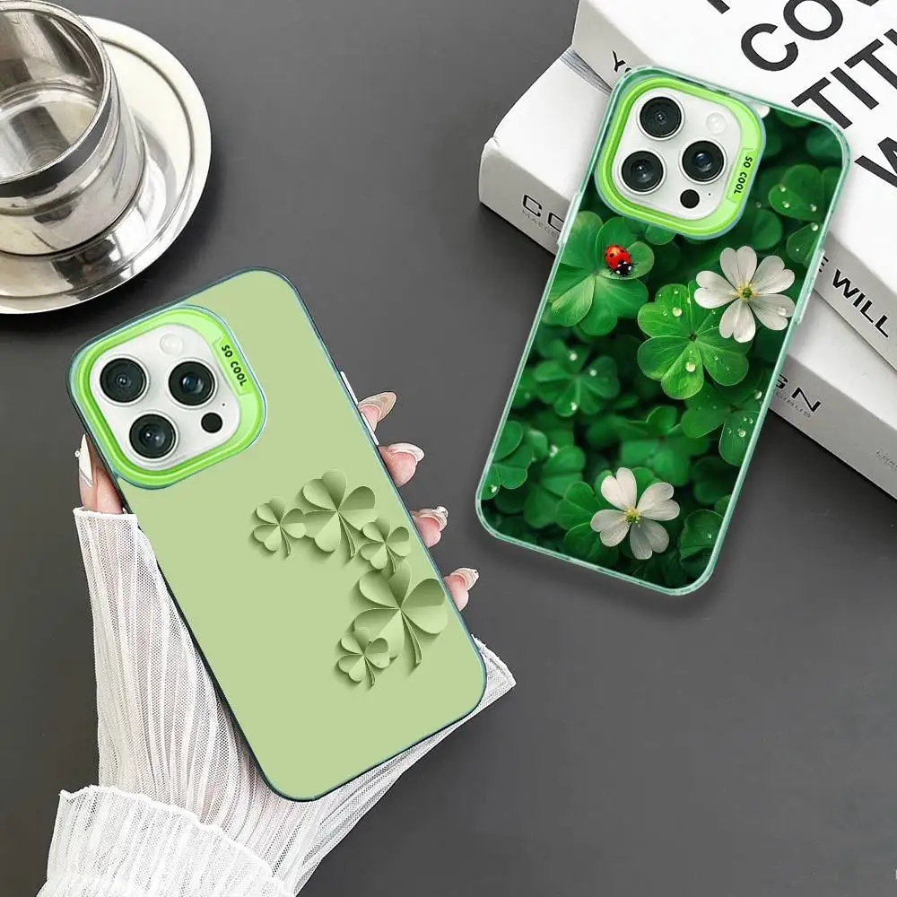 

Lucky Four Leaf Clover Phone Case For iPhone17,16,15,14,13,12,11 Plus,Pro Max Green Matte Shockproof Cover