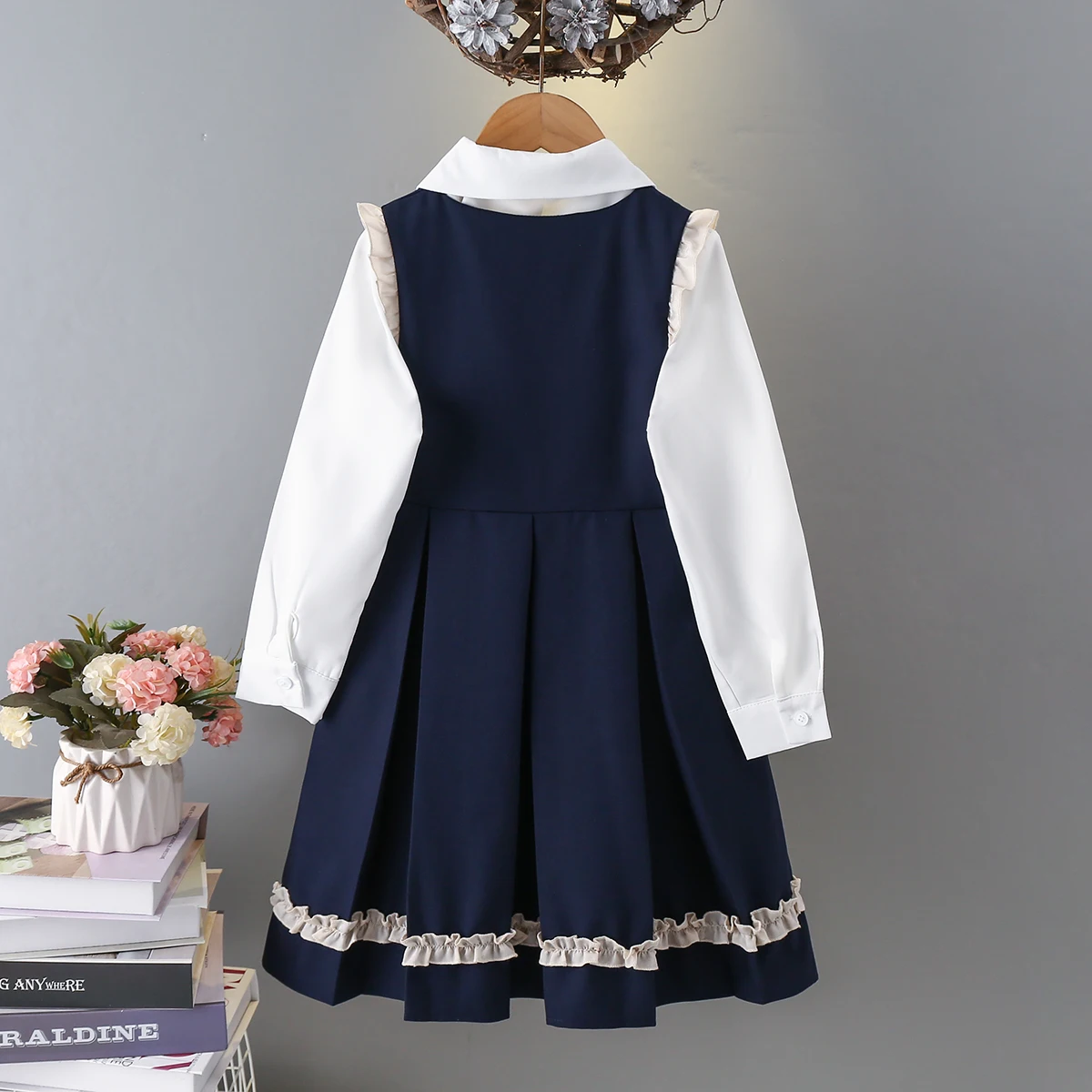 Girls Clothes for Teenagers School Uniform Baby Dress & White Shirt Spring Autumn Preppy Children Costumes 4 6 8 10 12 13 Years