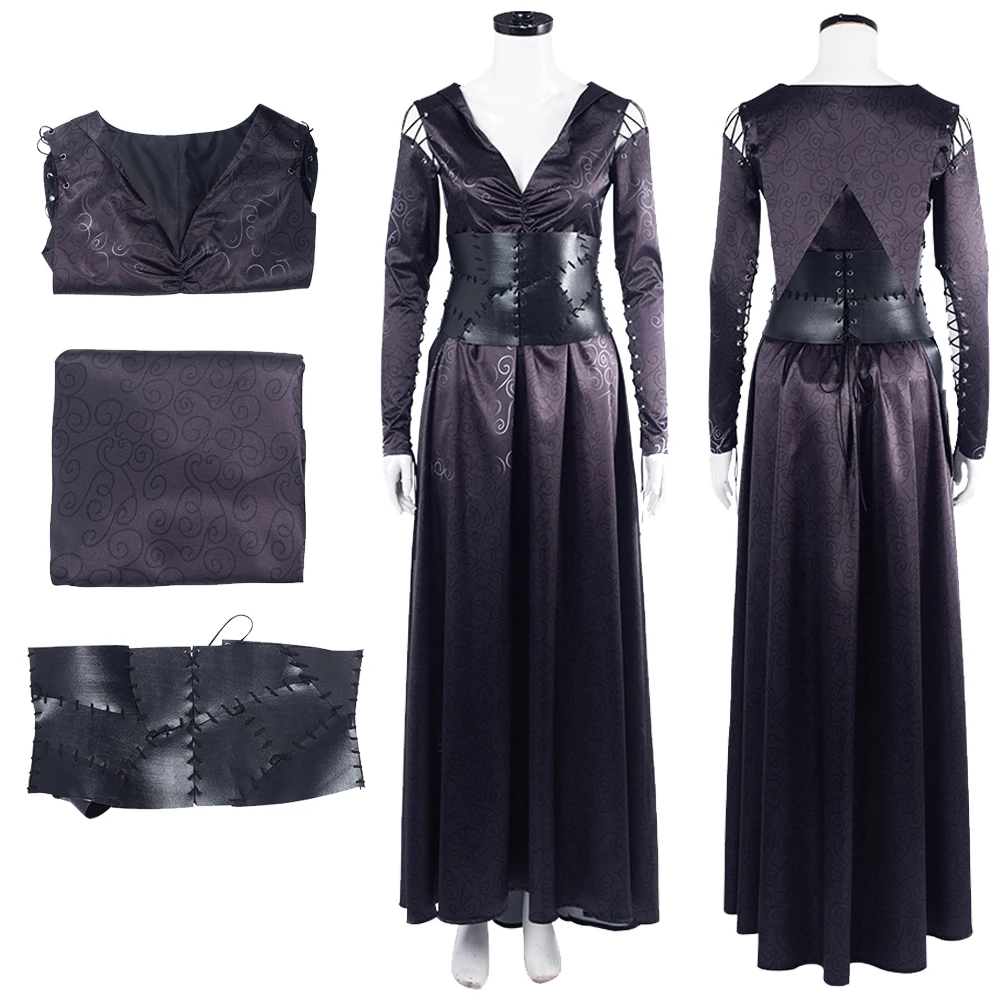 Bellatrix Cosplay Lestrange Fantasy Girdling Dress Magic Movie Witch Bella Costume Disguise Adult Women Roleplay Fantasia Outfit