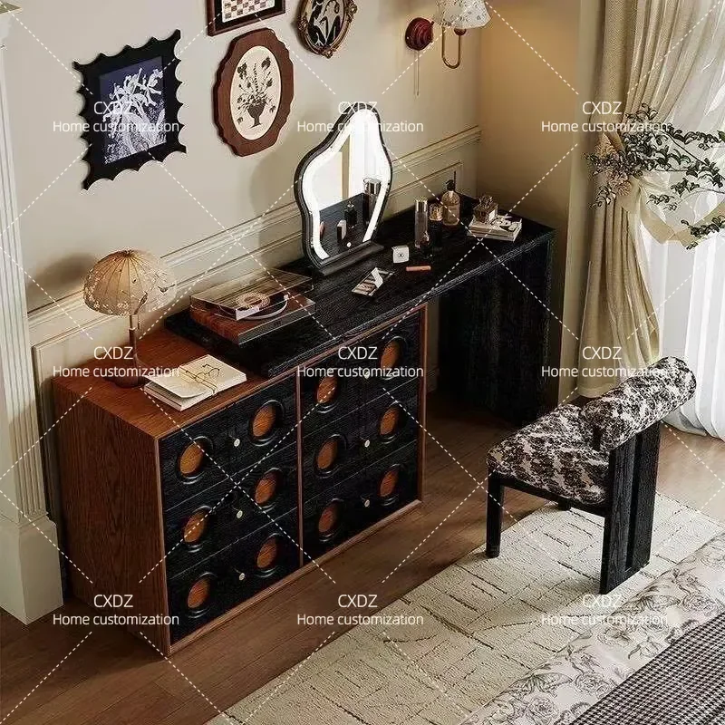Medieval Style Retractable Dresser Bedroom Bedside Chest Integrated Storage Cabinet Small Apartment Corner Unit