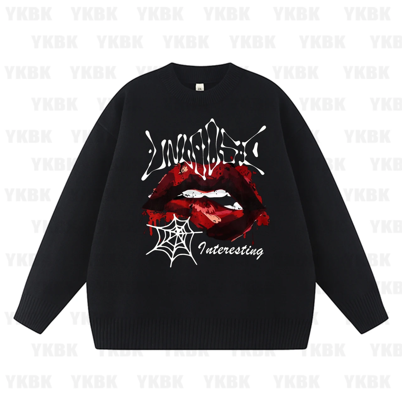 

Red Lips Print Sweater Y2K Warm Pullovers Casual Fleece Clothes Street Women Comfortable