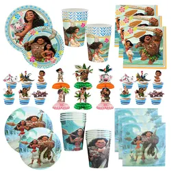 Disney Moana księżniczka dekoracja urodzinowa zestaw stołowy papierowe kubki i talerze obrus tło balony cyfry Baby Shower