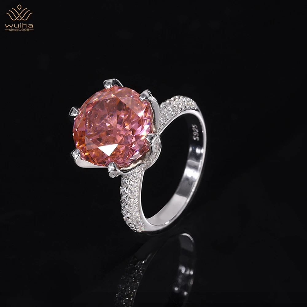 

WUIHA 925 Sterling Silver Radiant Cut 15*15MM Padparadscha Sapphire Faceted Gemstone Ring Anniversary Gift Jewelry Drop Shipping