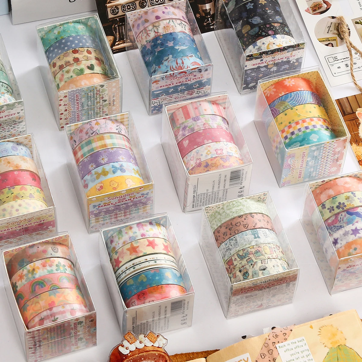5Roll Flower Washi tape Season Poetry Plant Star Masking Tape Decorative Supplies Planner Diary DIY Supplies Scrapbook