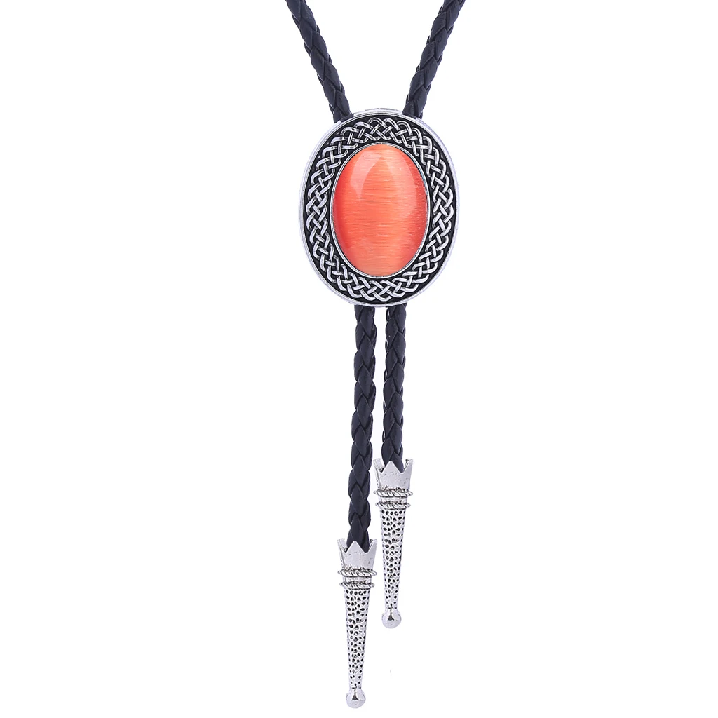 Celtic pattern oval retro bolo tie silver color