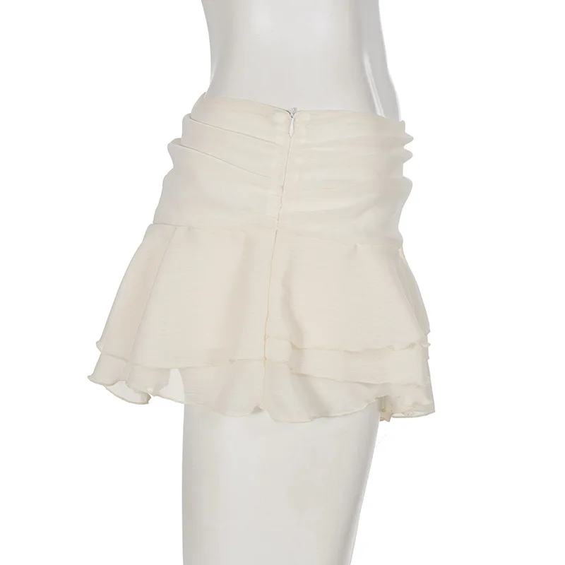 2026 Summer INS Cream Style Women Chiffon Cake Skirt Multi Layer Ruffled Low Waist Mini Skirt