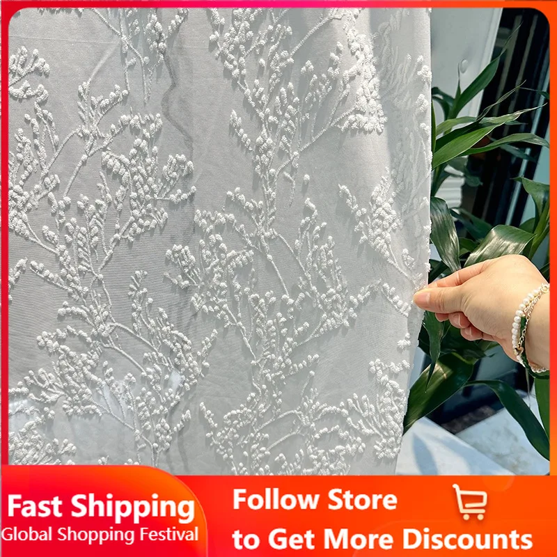 Custom Size 3D Embossed Yuandai Sheer Curtain, Premium Window Screen Curtains for Living Dining Room Bedroom Rideaux Voilage
