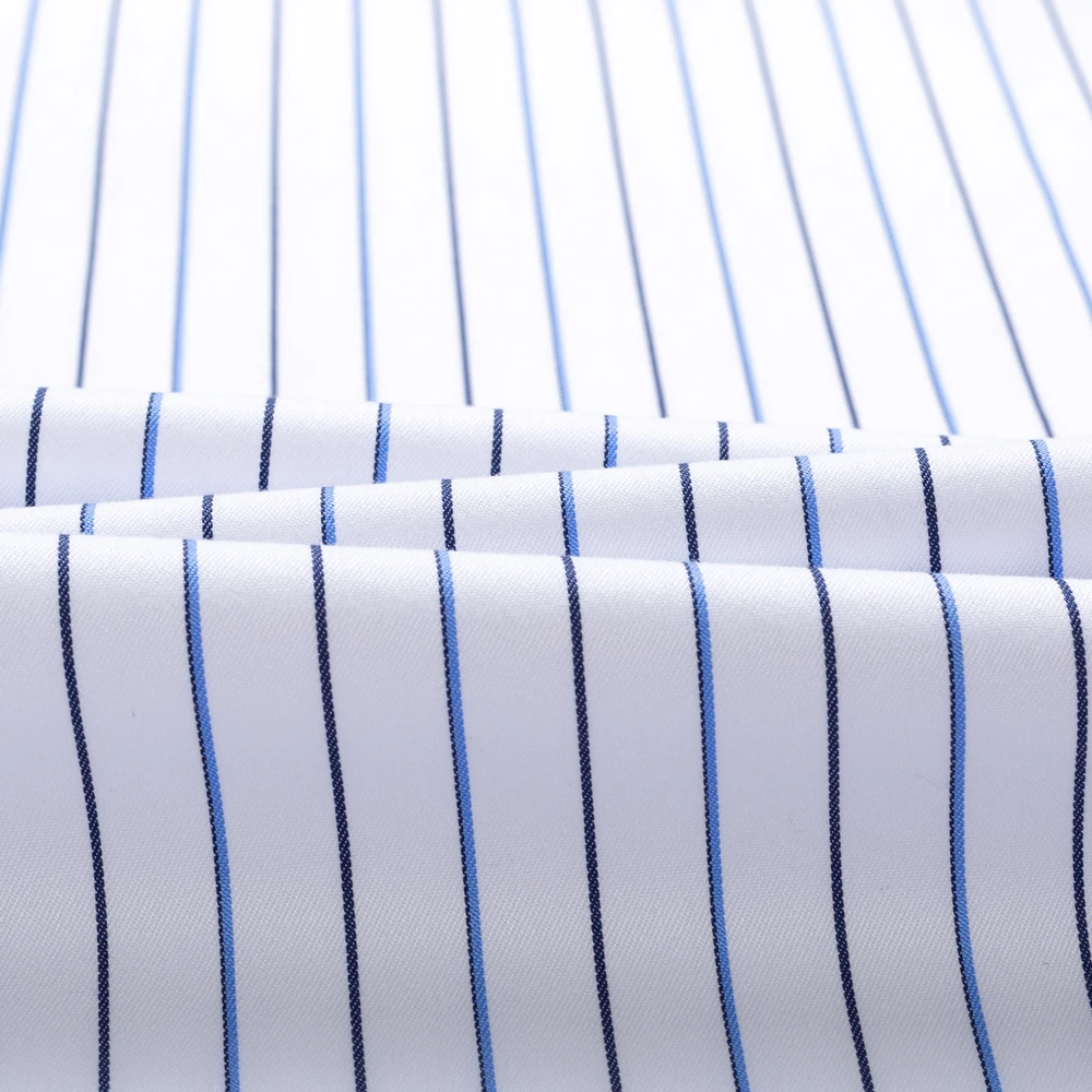 Men\'s Classic Long Sleeve Non-Iron Striped Dress Shirts Removable Collar Stays Formal Business Regular Fit Pure Cotton Shirt