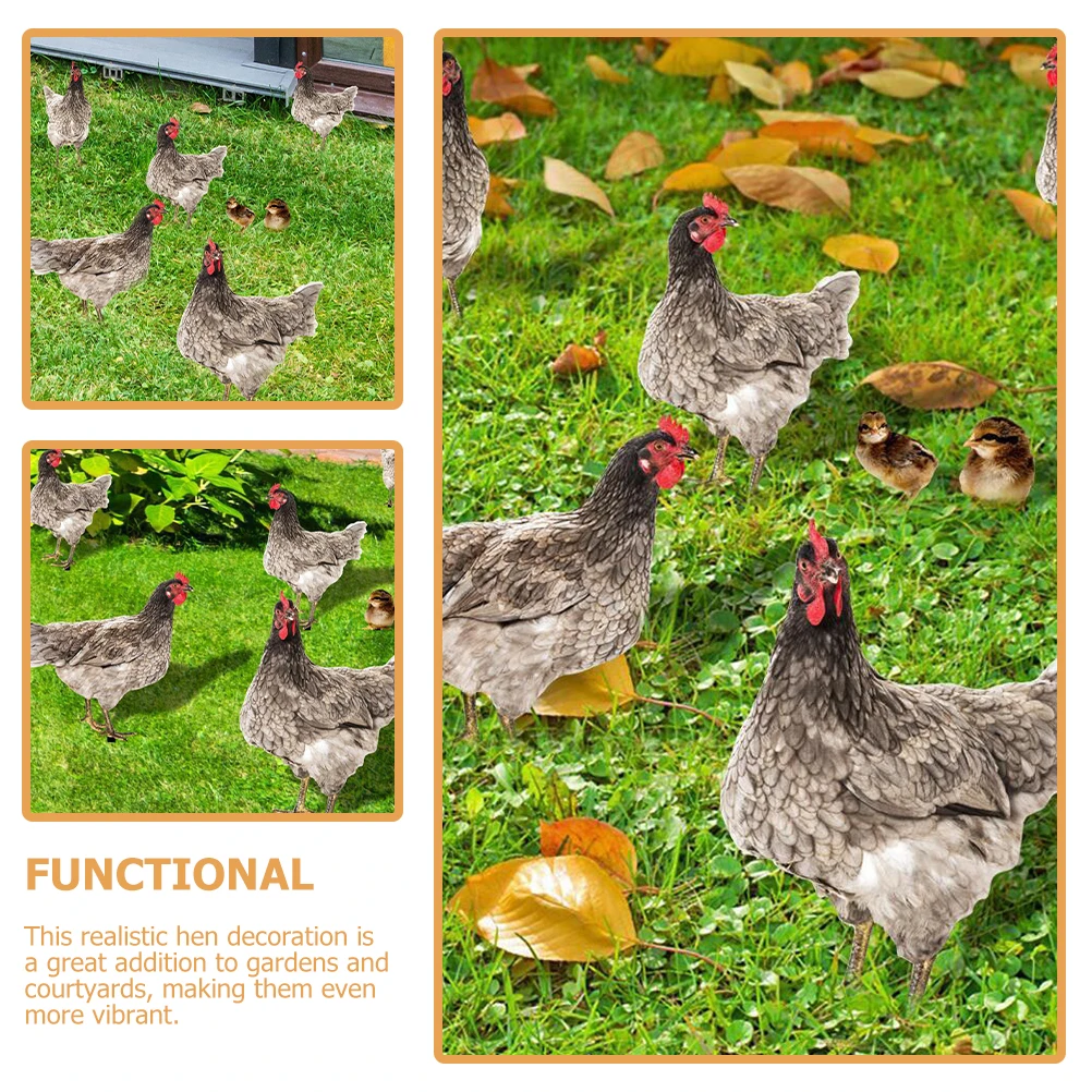

3 Pcs Acrylic Hen Stakes Outdoor Yard Decor Vivid Chicken Garden Animal Stake Realistic Sign Ornament
