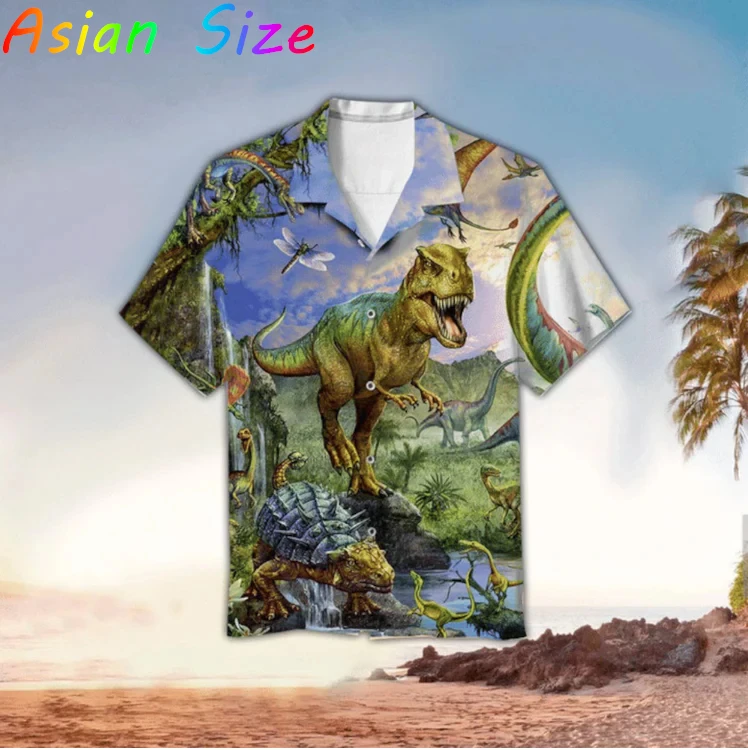

3D Printed Cartoon Dinosaur Rex Shirts For Men Clothes Funny Animal Tropical Blouses Hawaiian Male Short Sleeve Button Up Camisa