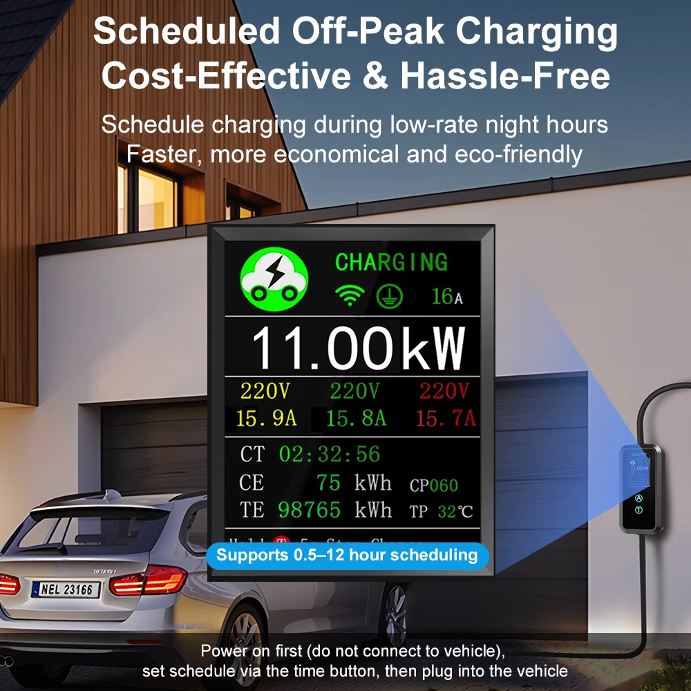 ELEVON Tragbares EV-Ladegerät Typ2 11 kW Elektrofahrzeug-Ladegerät 16A Dreiphasen-Ladestation für Elektrofahrzeuge 6A-16A Stromstärke – Detail 7