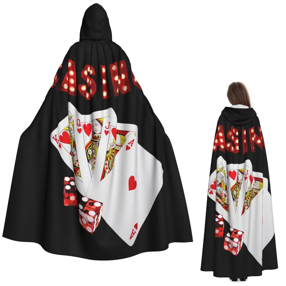 

Poker Card Casino Marquee Long Hooded Cloak Witch Medieval Costume Cosplay Cape HalloweenCoat Adult Unisex