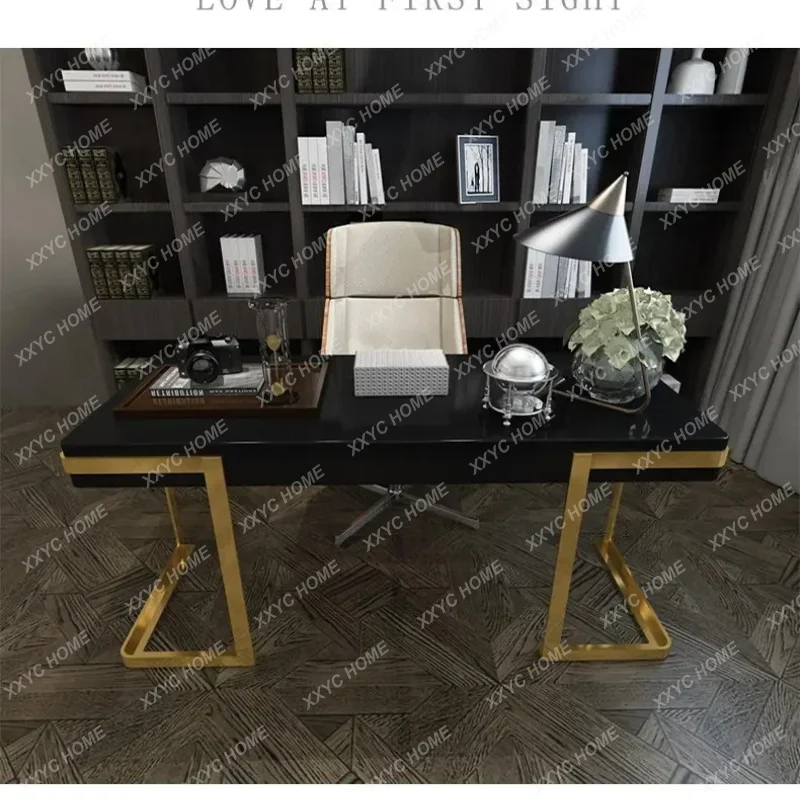 XX Postmodern Light Luxury Office Desks Lacquered Stainless Steel Titanium-plated Office Desks Consultation Furniture Bureau