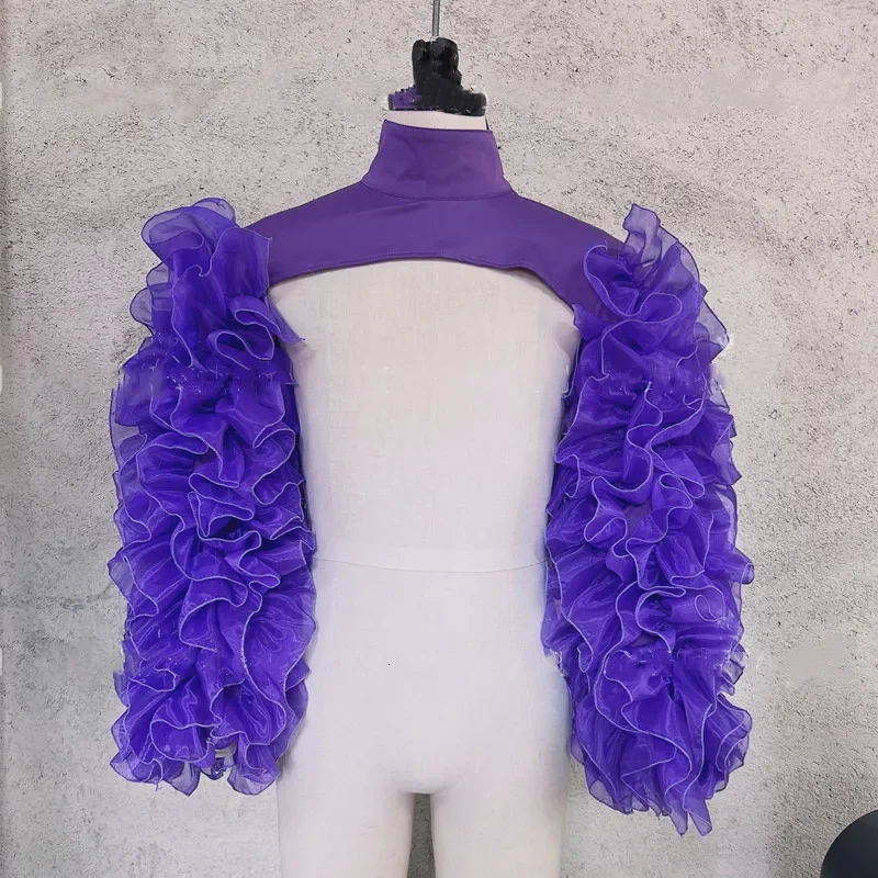 Female Gauze Mesh Shawl Shoulder Singer Dancer Nightclub Costume Jazz Dance Stage Performance Accessories Bubble Sleeves Vest