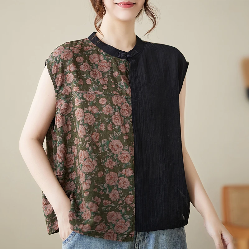 

Summer 2026 Fashionable Plaid Base Shirt Women's plus Size round Neck Overhead Sleeveless T-shirt Commute Style Artistic