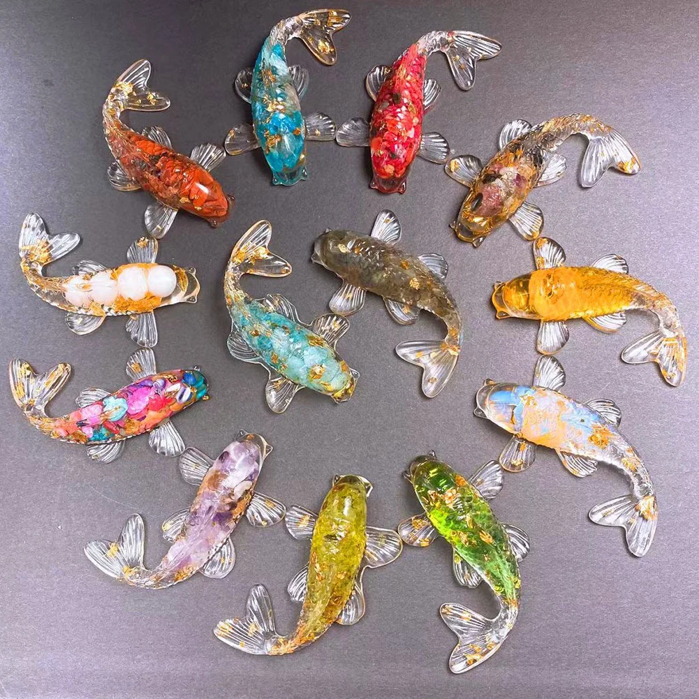 

Natural-Crystal Stone-Gravel Lucky Koi Fish Figurine Resin Mini Quartz Fancy Carp Statue Home Decor Desk Ornament Decoration