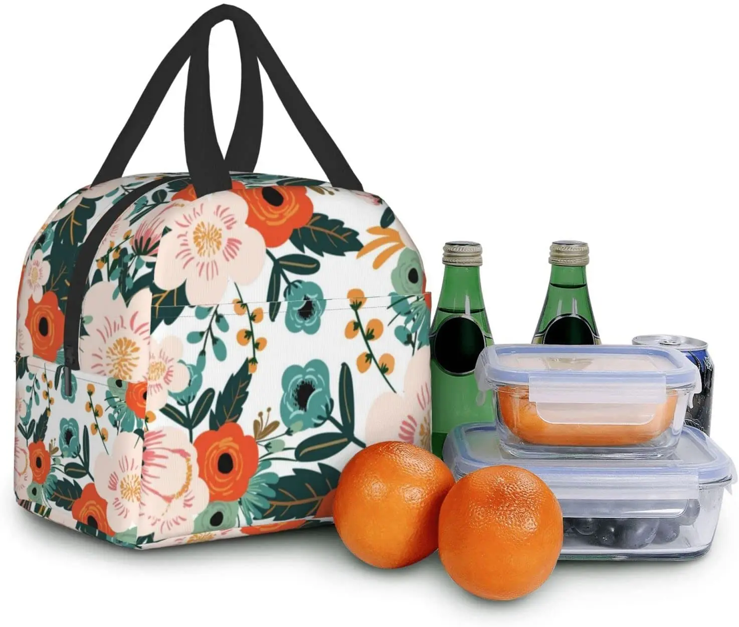 Lunch Bag Colorful Floral Insulated Lunch Box Freezable Cooler Thermal Waterproof Lunch Tote Bag for Travel Work Hiking Picnic