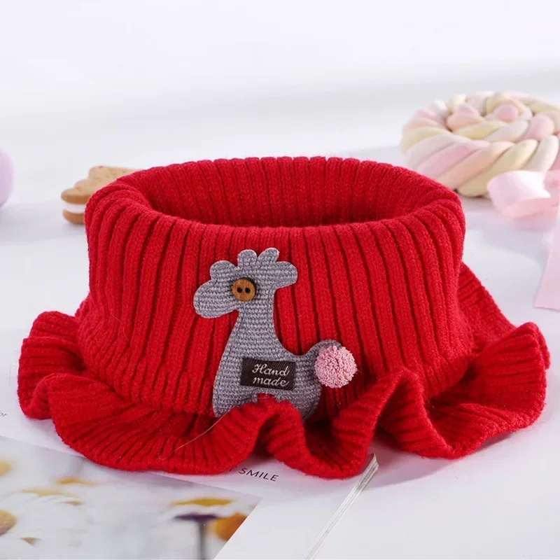 Warmer Baby Knitted Scarf Cartoon Giraffe Ruffle Neck Girls Kids Warm Scarves Collar Circle Outdoor Winter Scarfs