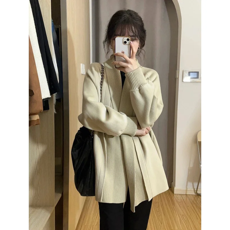 

Vintage Japanese Style Solid Color Versatile Sweater Coat Women New Spring And Autumn Mid-Length Lazy Style Knitted Cardigan