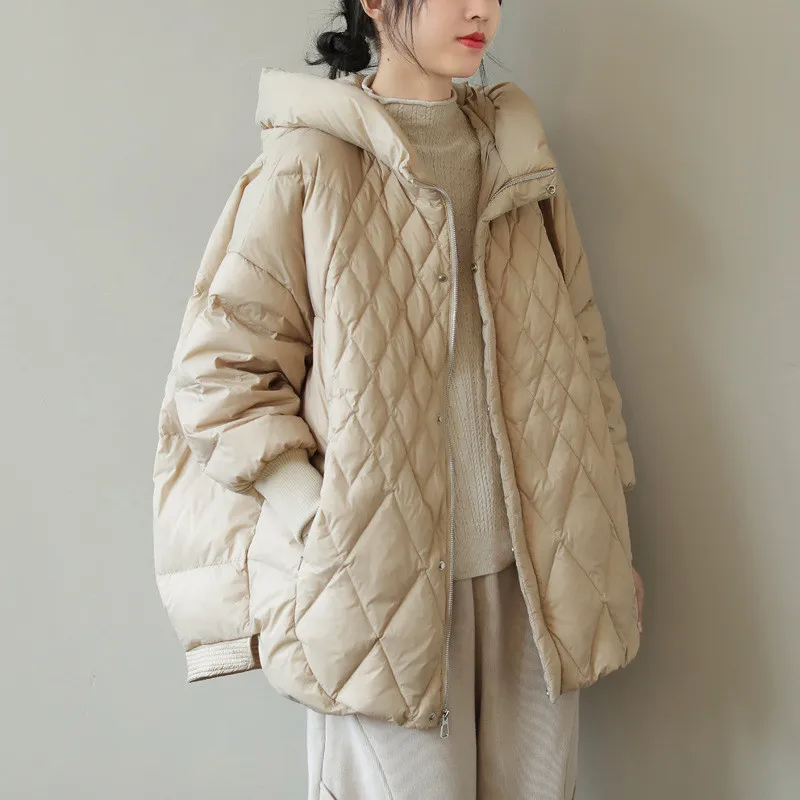 

New Autumn Winter Women Hooded Loose 90% White Duck Down Parka Casual Female Thick Warm Down Coat Snow Jackets Outwear