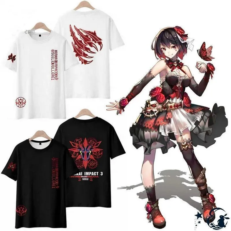 

2026 Honkai Impact 3 Seele Vollerei 3D Printing T-shirt Summer Fashion Round Neck Short Sleeve Popular Game Streetwear Harajuku
