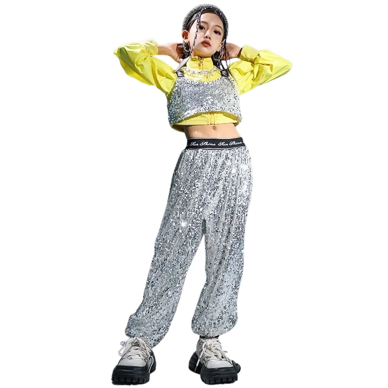 Children's Jazz Dance Costume, Girls' Sequin Set, Autumn and Winter Street Dance Fashion Costume, Children's Runway Performance