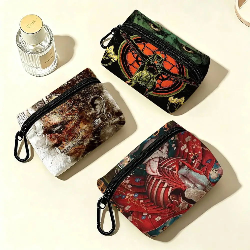 Frankenstein Film Canvas Printed Lightweight Oxford Fabric Coin Purse Carabiner Hook Design Mini Card Key Organizer Bag