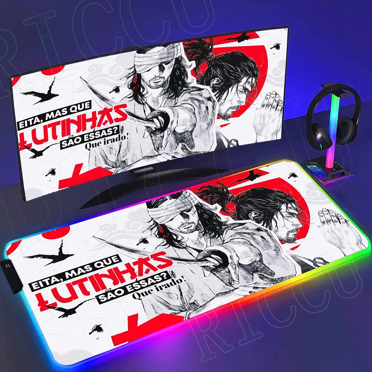 RBG اليابان الساموراي كاتانا 1000X500 مللي متر ماوس الوسادة Vagabond مانغا لوحة المفاتيح أنيمي الألعاب اكسسوارات لعبة خزانة السجاد LED حصيرة مكتبية #1