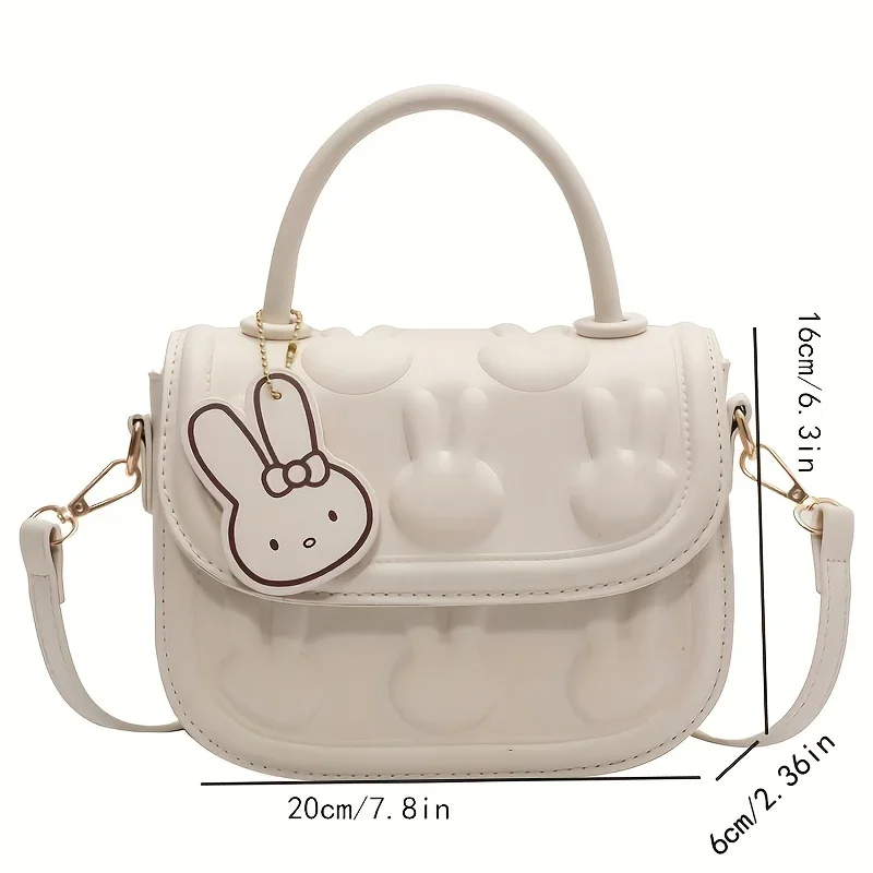 Kawaii Bunny Embossed Square Bag, Trendy Shoulder Bag, Top-Handles Satchel Flap Bag