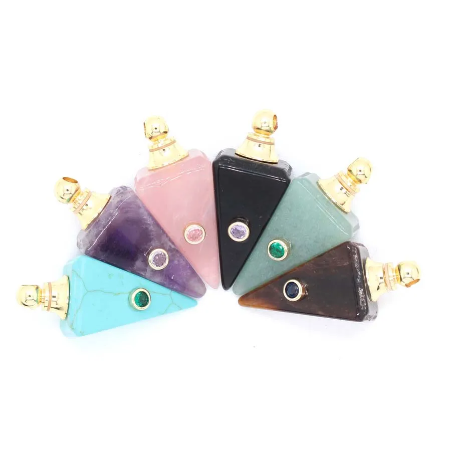 Charms Natural Crystal Stone Perfume Pendant Diffuser For Women Amethyst Triangular Pyramid Zircon Inlaid Choice Men Jewelry
