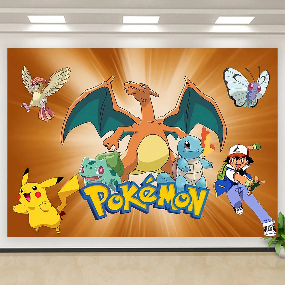 بوكيمون عيد ميلاد خلفية بيكاتشو حفلة التصوير خلفية جدار استوديو الصور راية ملصق استوديو الصور طفل هدية ديكور الحفلات #1