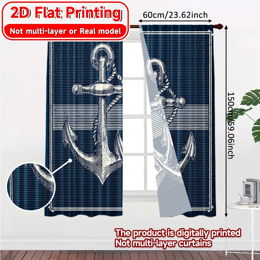 2D Flat Printing,2pcs Dual Anchors Pattern Popular Curtains Durable Polyester Curtains Thermal Insulation, and Room Darkening